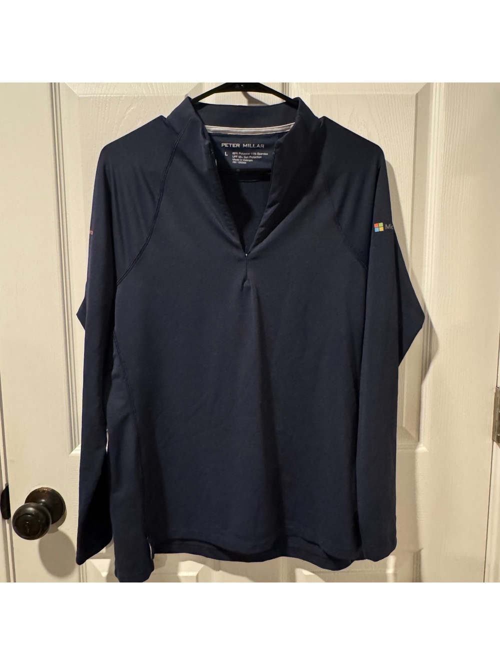 Women's Peter Millar Navy Pullover with Microsoft